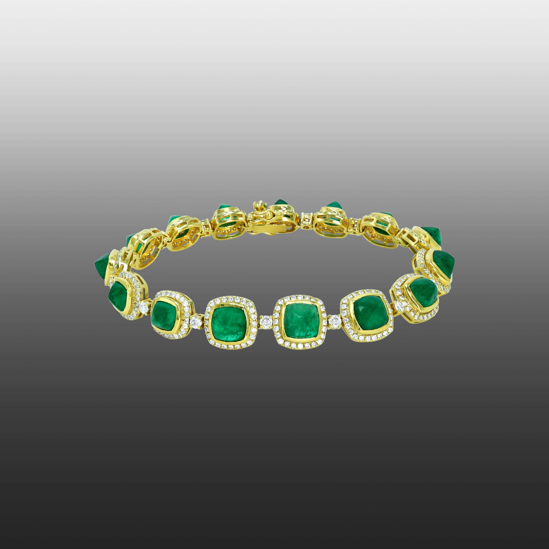 Emerald Colour Stone Bracelet with Diamond Halos in Open Settings